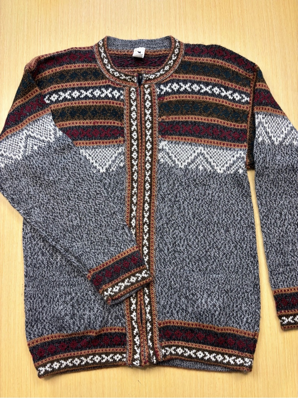 Andean Alpaca Wool Fair Isle Nordic Full Zip Cardigan Sweater Sz M / L